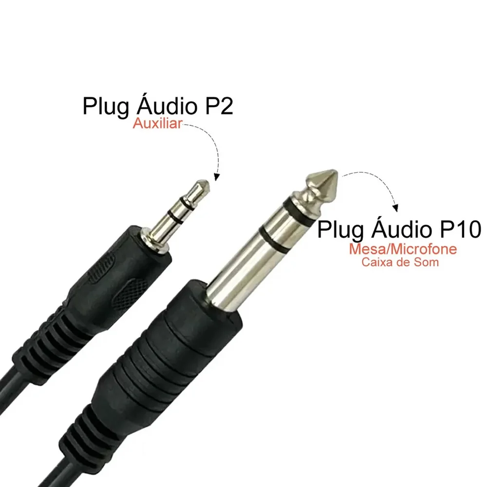 Imagem 5 de 5 do produto Cabo P2 X P10 Áudio Estéreo Macho Profissional De 3 Metros