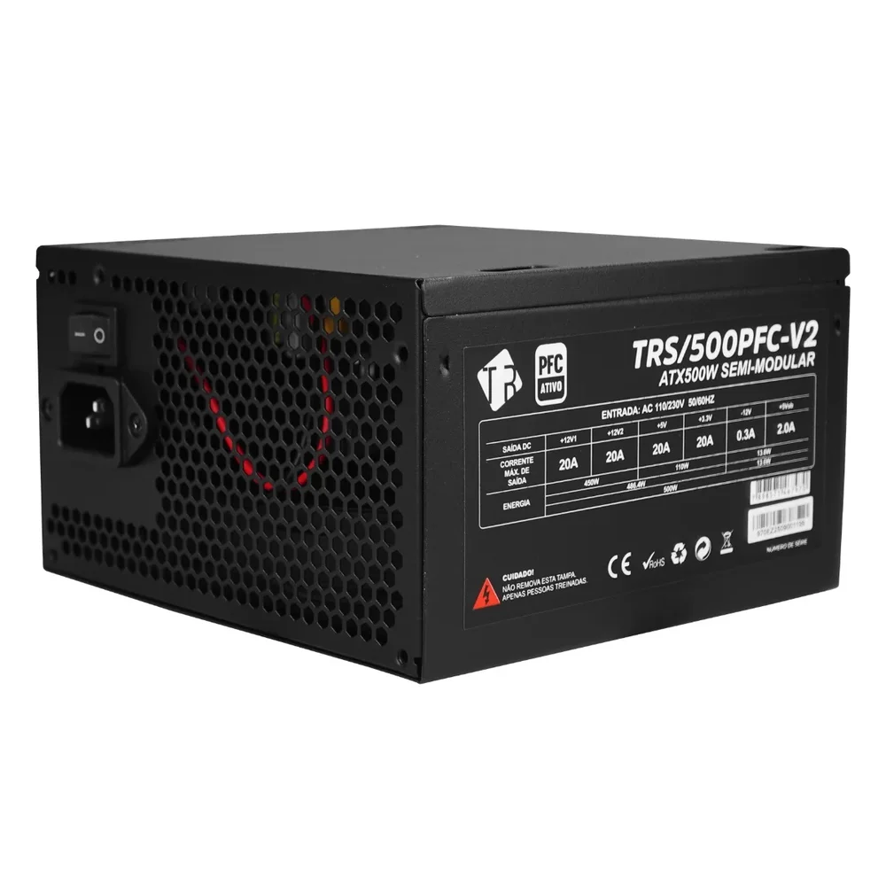 Imagem 3 de 4 do produto Fonte De Alimentação Atx 750w Apfc Bpc V2 Semi-modular Preto E Vermelho