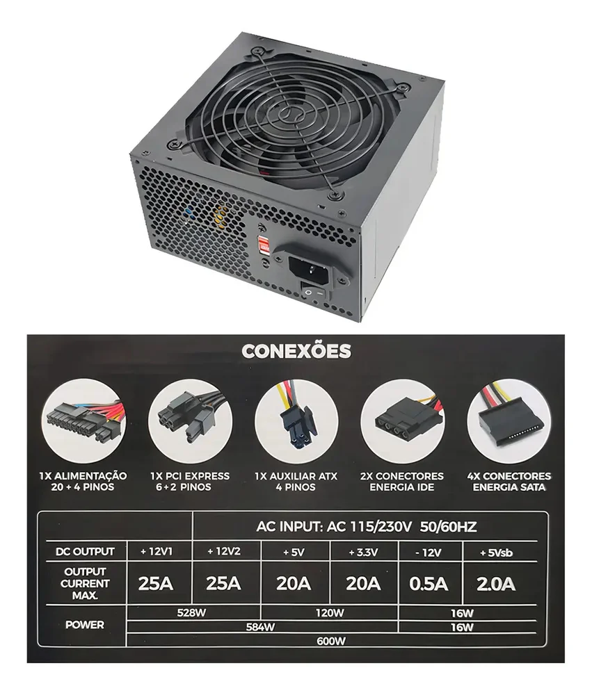 Imagem 2 de 5 do produto Fonte Alimentação 600w Trs/6350-b Tronos 24 Pinos Silenciosa Cor Preto