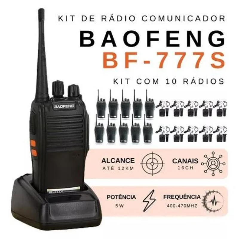 Imagem 5 de 5 do produto Kit 10 Rádios Comunicação Walk Talk Baofeng Bf-777s Uhf Vhf