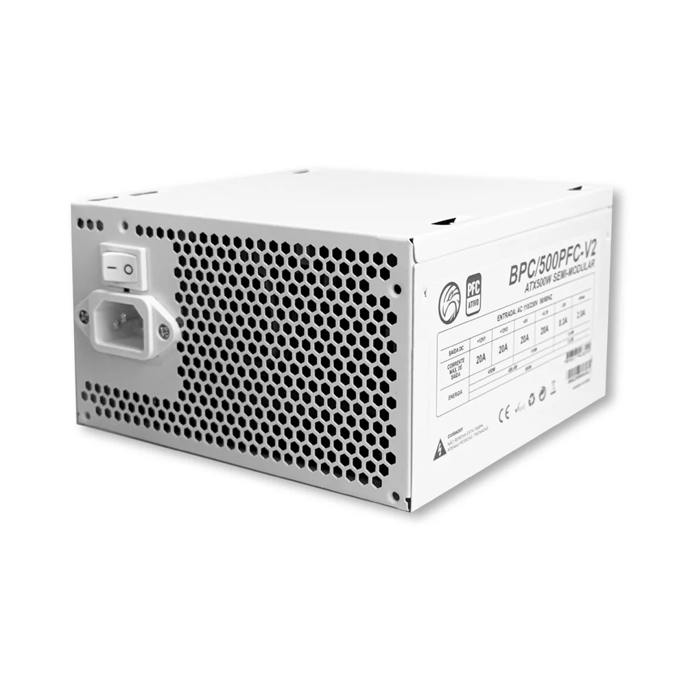 Fonte Gamer 500w Real Pfc Ativo Atx Bivolt Automático Bpc Branco