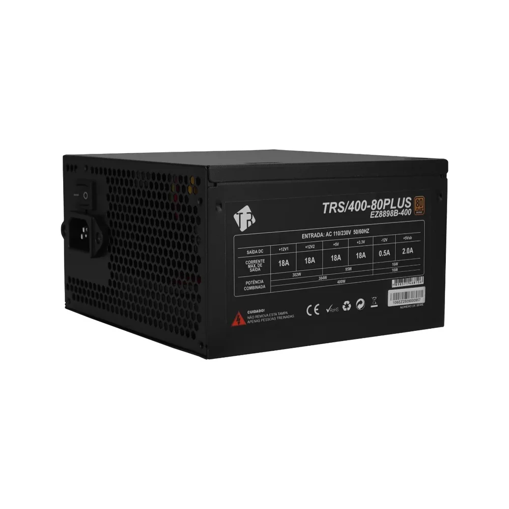 Imagem 4 de 5 do produto Fonte De Alimentação 400w Tronos 80 Plus Bronze Bivolt Gamer Preto