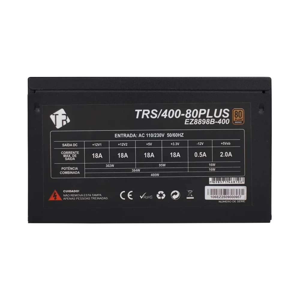 Imagem 5 de 5 do produto Fonte De Alimentação 400w Tronos 80 Plus Bronze Bivolt Gamer Preto
