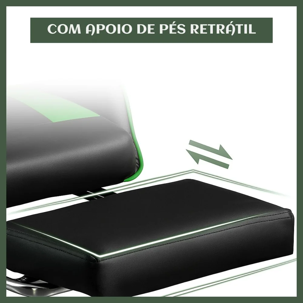 Imagem 2 de 5 do produto Cadeira De Escritório Gamer Nitro Verde Ergonômica Couro Sintético Reclinável Altura Ajustável Apoio Pés