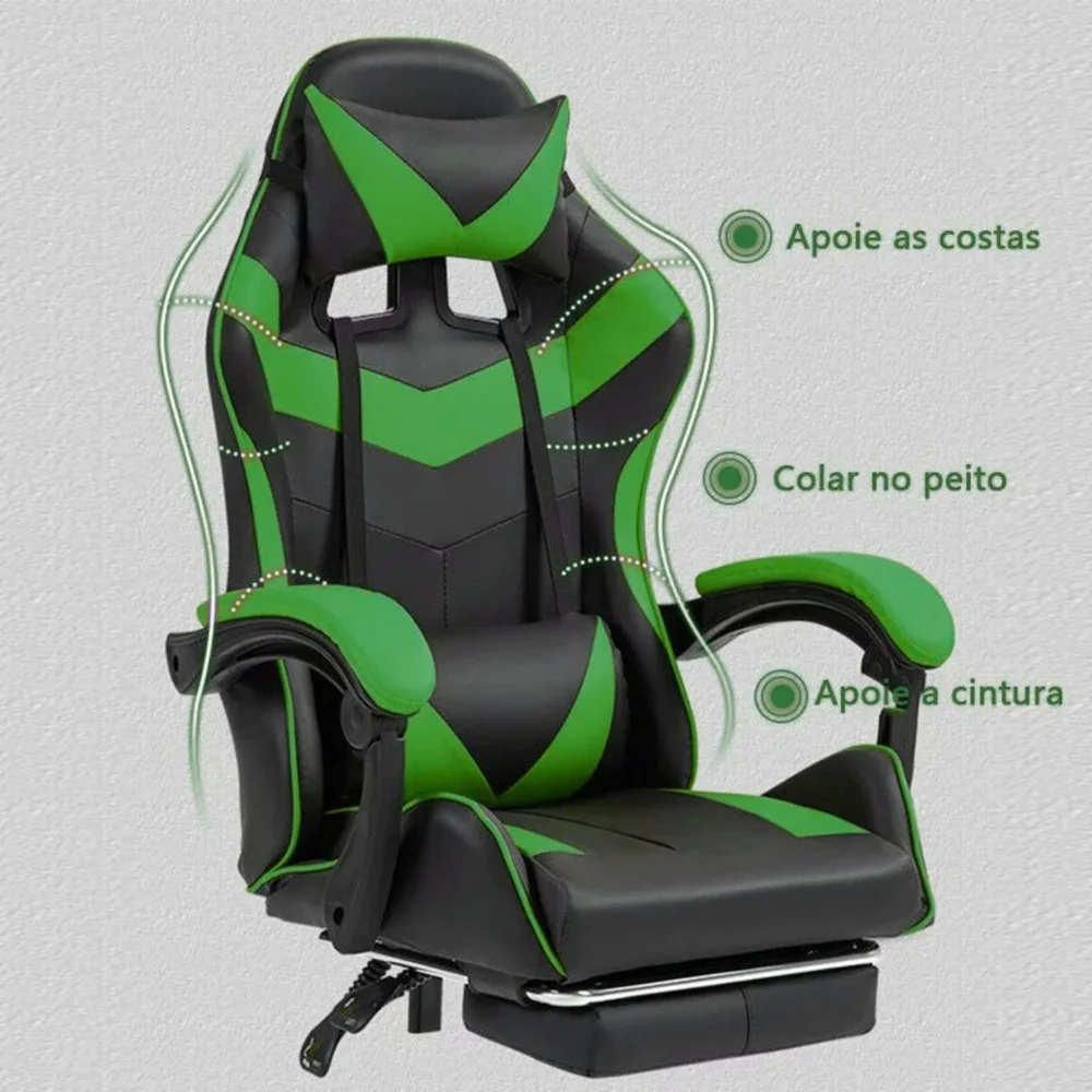 Imagem 4 de 5 do produto Cadeira De Escritório Gamer Nitro Verde Ergonômica Couro Sintético Reclinável Altura Ajustável Apoio Pés