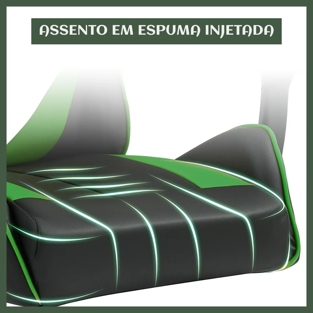 Imagem 5 de 5 do produto Cadeira De Escritório Gamer Nitro Verde Ergonômica Couro Sintético Reclinável Altura Ajustável Apoio Pés