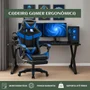 Cadeira De Escritório Gamer Nitro Azul Ergonômica Couro Sintético Reclinável Altura Ajustável Apoio Pés