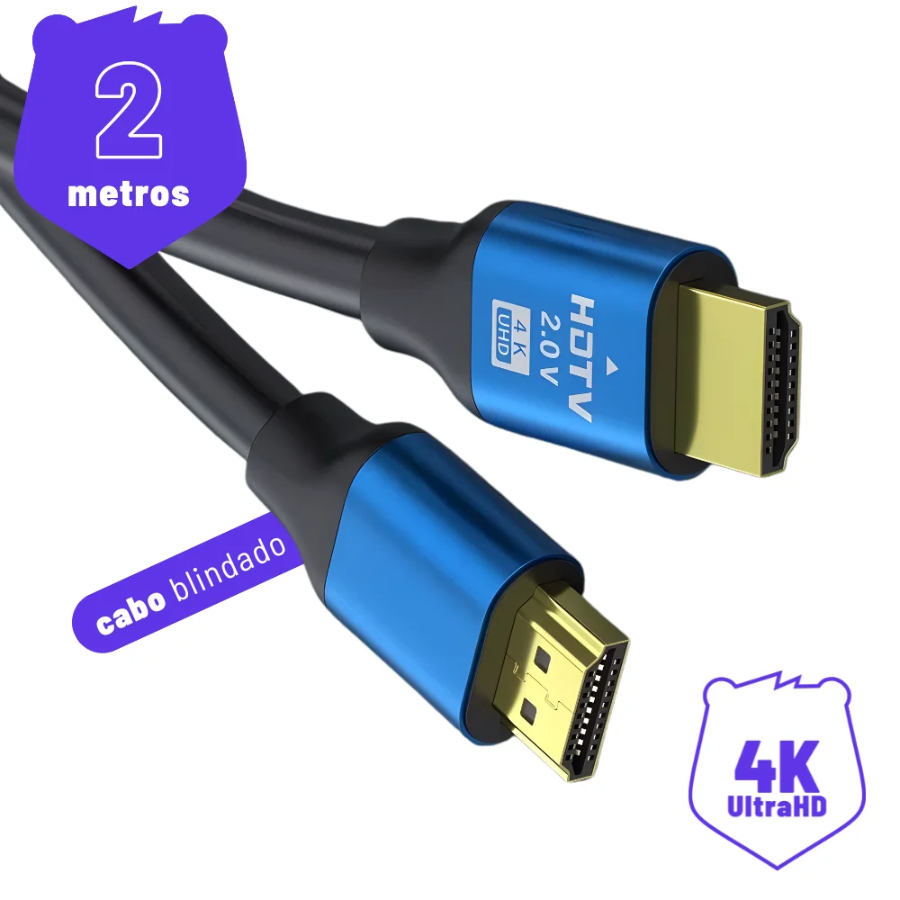 Imagem 3 de 3 do produto Cabo HDMI 2.0 4k 19 Pinos Ultrahd Blindado 2 Metros