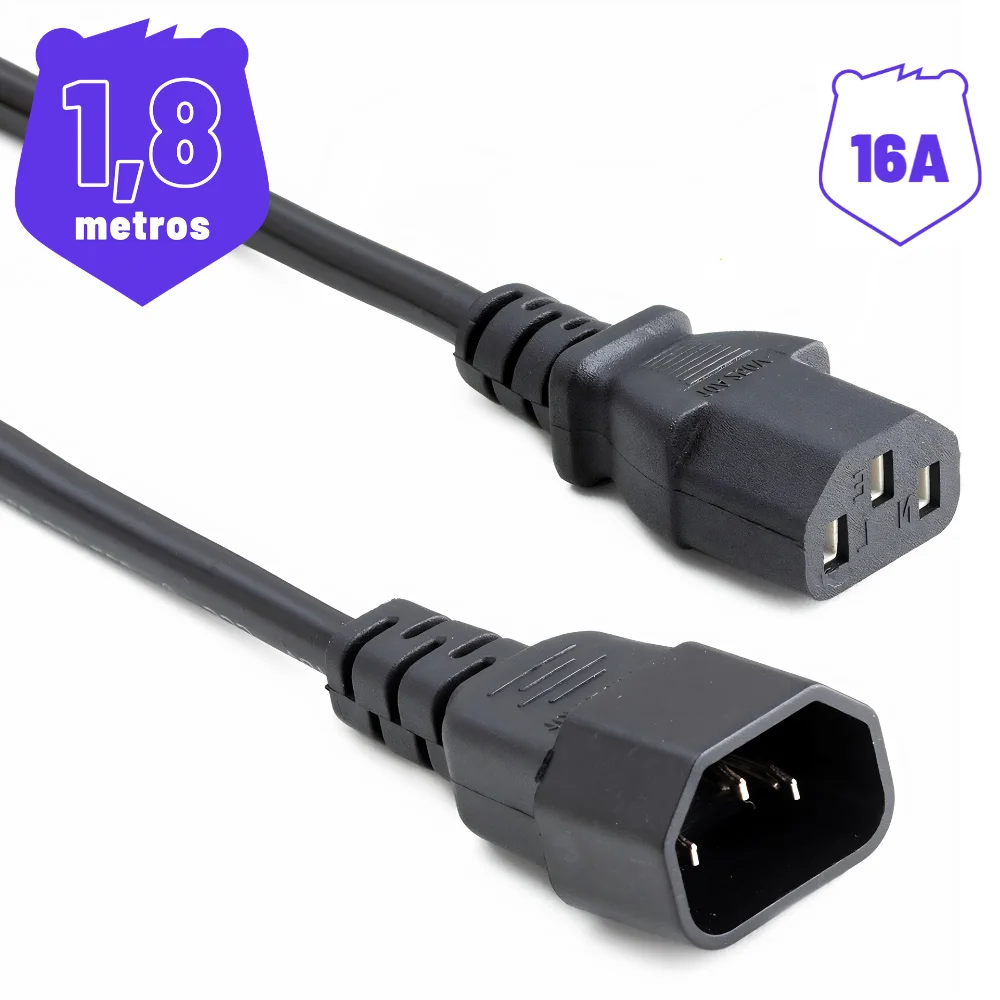 Imagem 3 de 3 do produto Cabo De Força C13 Para C14 20a 3x2,50mm² 1,80 Metros