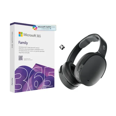 Kit Microsft 365 Family + Fone Skullcandy Hesh Evo Preto