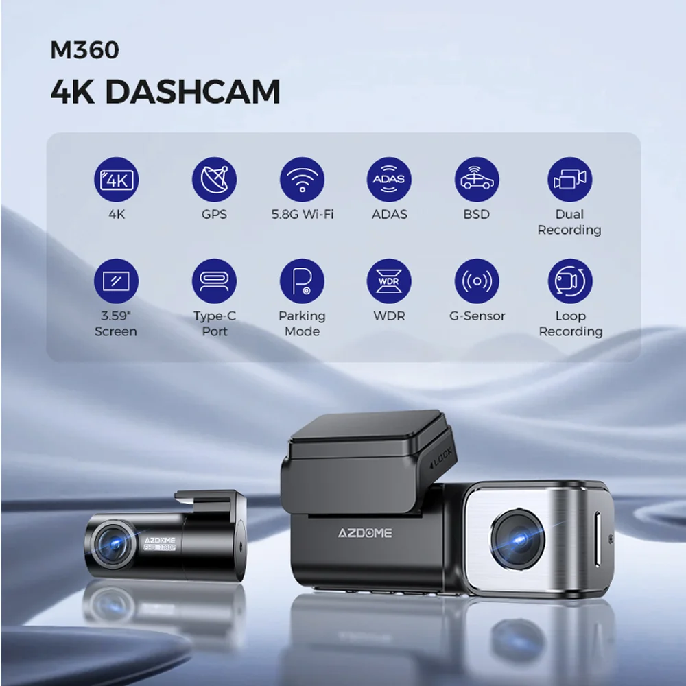 Câmera Veicular Azdome M360 4k Gps Wifi Dual Visão Noturna