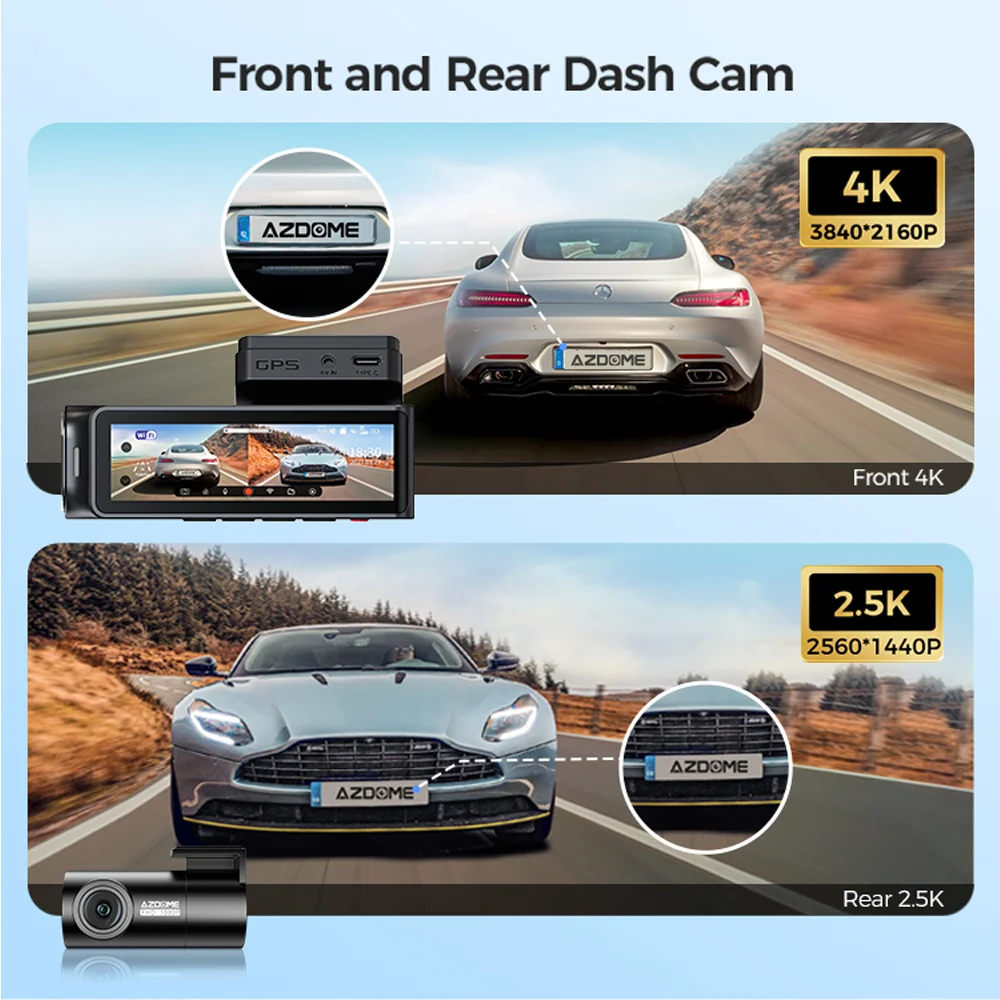 Câmera Veicular Azdome M360 4k Gps Wifi Dual Visão Noturna