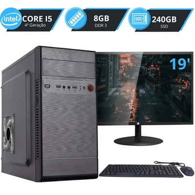 PC Computador Completo Intel i5 4ª, Memória 8GB, SSD 240GB, Monitor 19 HDMI Windows 10
