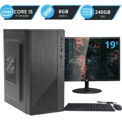 Computador Completo Office i5 4ª Geração, 8GB Ram, SSD 240GB + Monitor HDMI + Kit Windows 10