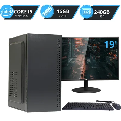 PC Cpu Completo Intel i5 4ª Geração, 16gb Memoria, SSD 240GB Monior 19 WINDOWS 10
