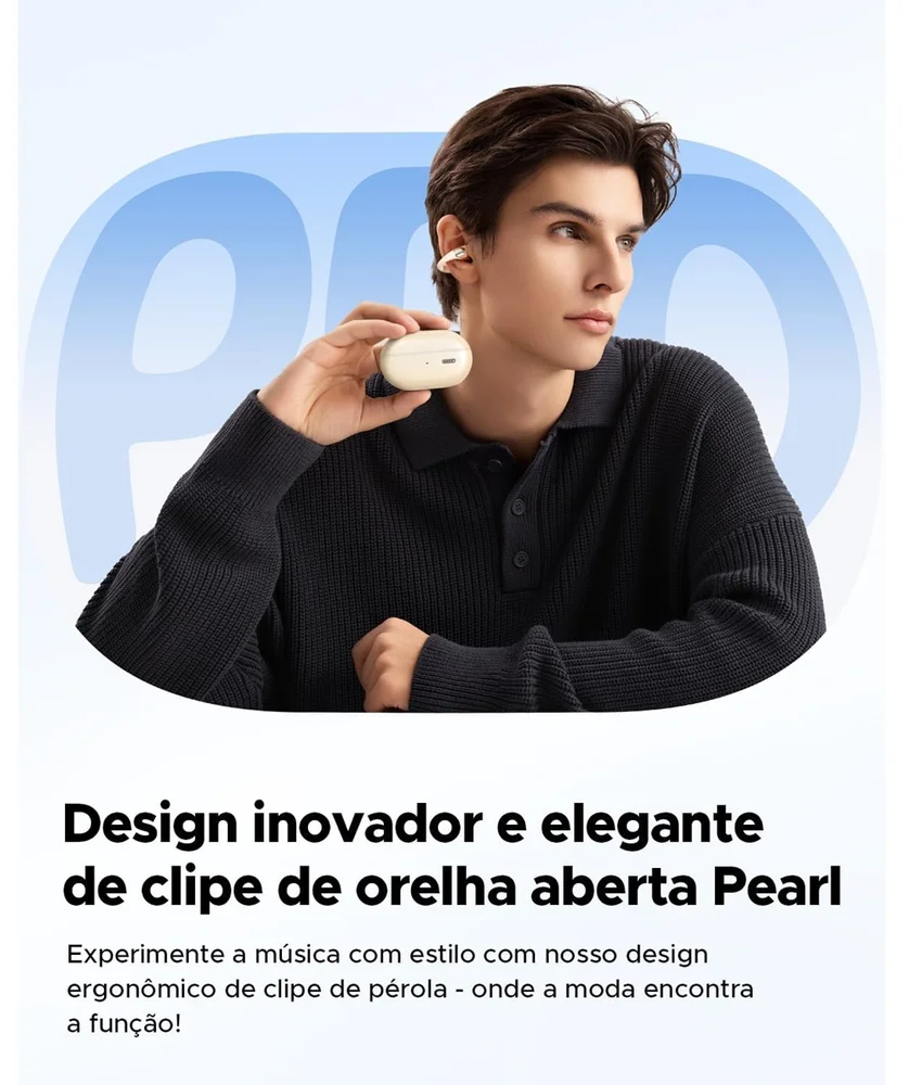 Imagem 3 de 5 do produto Fone De Ouvido Soundpeats Pearlclip Pro Wireless 24 Horas De Som, Bluetooth 5.4 Proteção Ipx5 - Bege