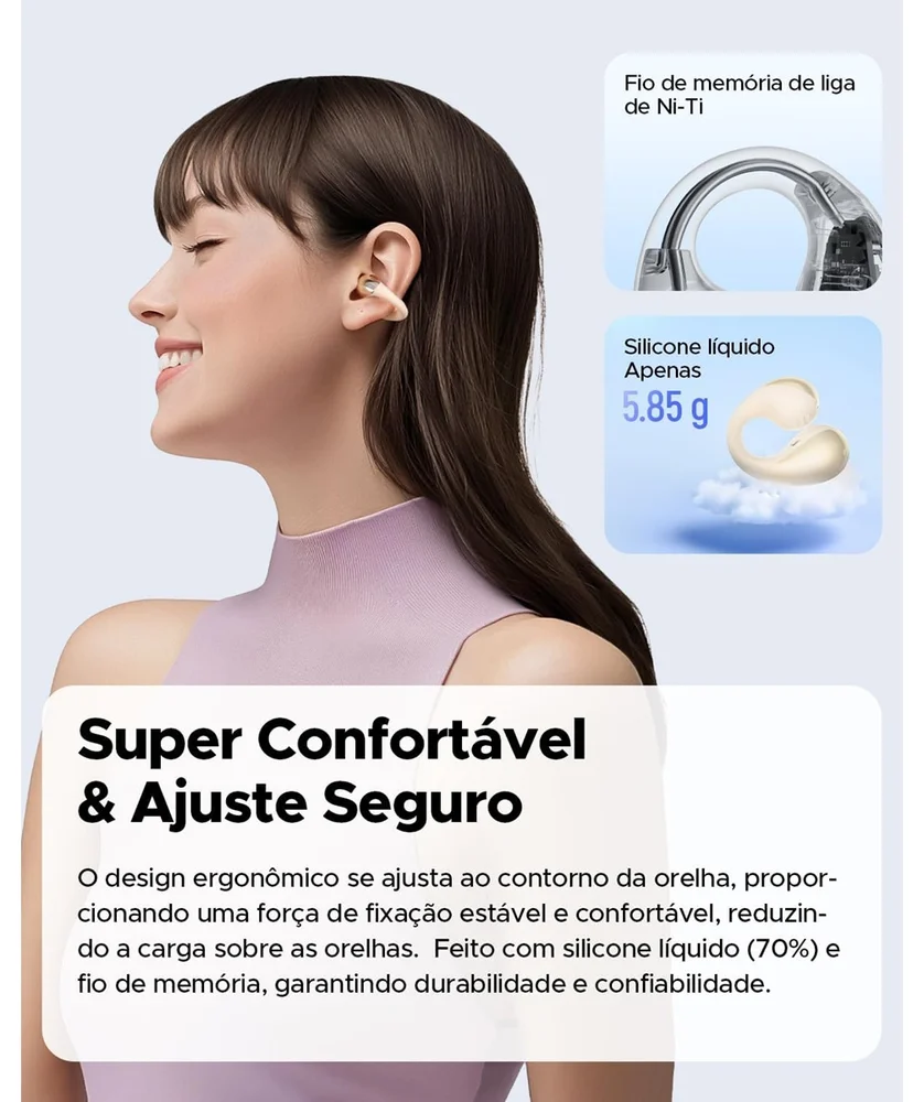 Imagem 5 de 5 do produto Fone De Ouvido Soundpeats Pearlclip Pro Wireless 24 Horas De Som, Bluetooth 5.4 Proteção Ipx5 - Bege