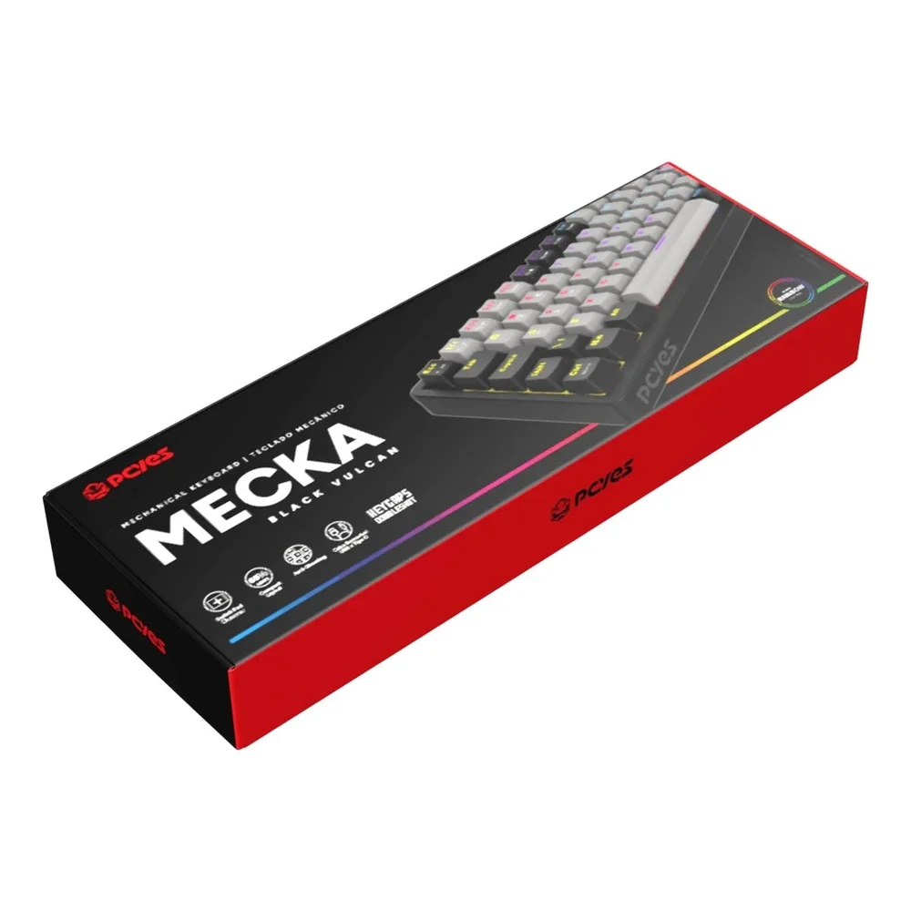 Teclado Mecanico Gamer 65% PCyes Mecka Black Vulcan - Switch Red - LED Rainbow Teclado Mecanico Gamer 65% PCyes Mecka Black Vulcan - Switch Red - LED Rainbow