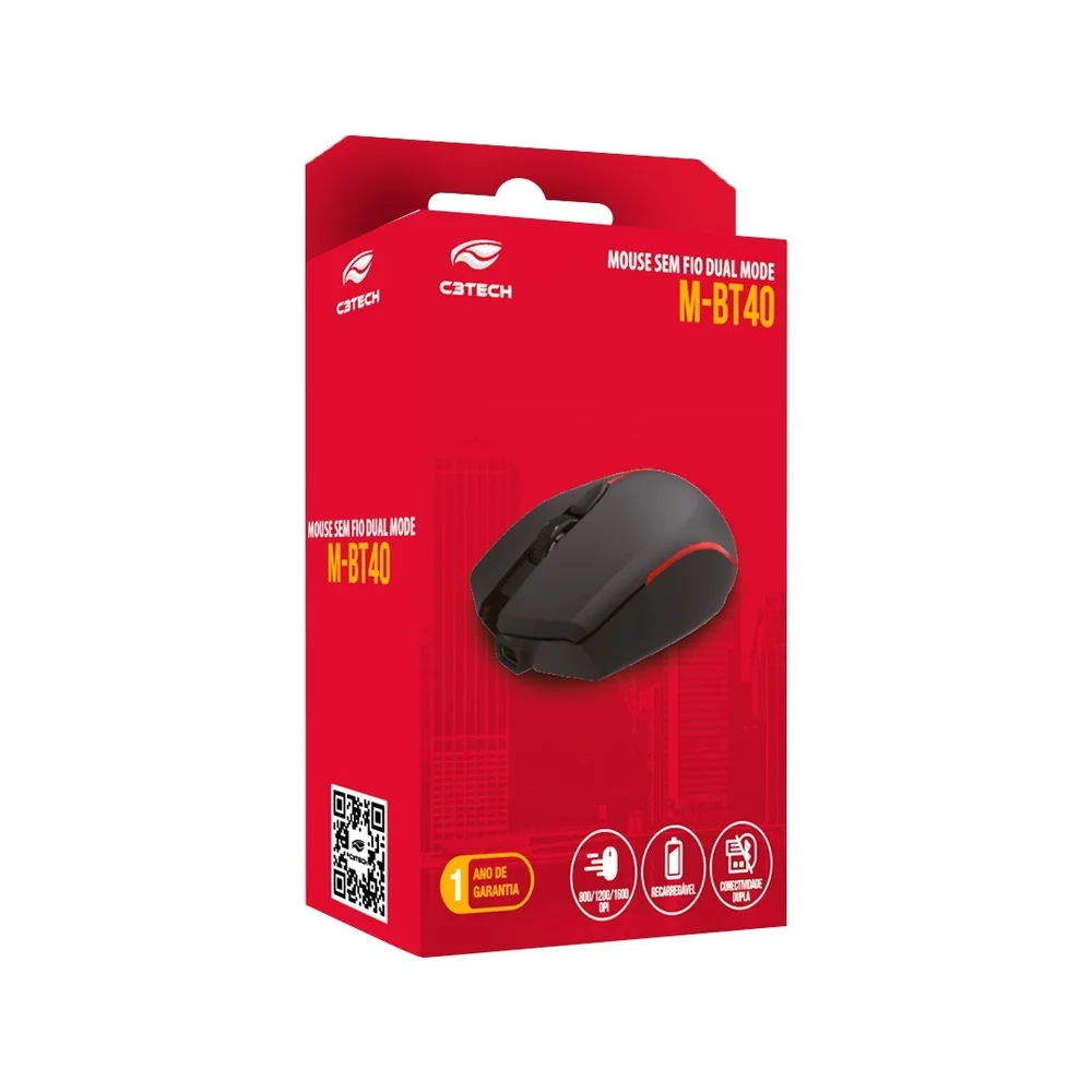 Imagem 3 de 5 do produto Mouse C3tech Sem Fio Recarregável Bluetooth E Wireless 2.4ghz M-bt40bk