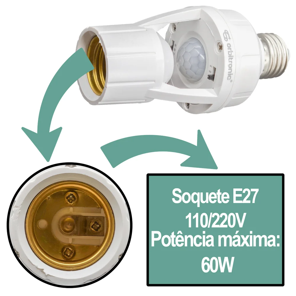 Imagem 2 de 5 do produto Sensor De Presença P/lâmpada Soquete acende e apaga sozinho Bivolt E27