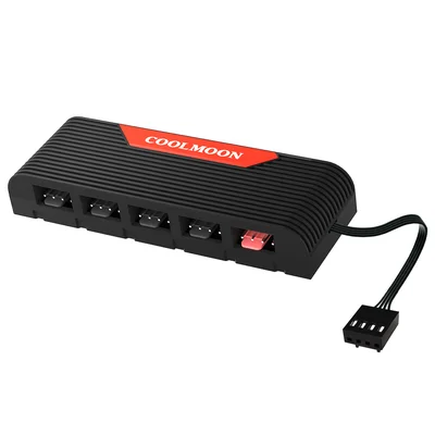 Hub Multi Fans, Controle Velocidade PWM 4 Pinos, Splitter 5 Portas, Preto, Coolmoon CM-F5PRO