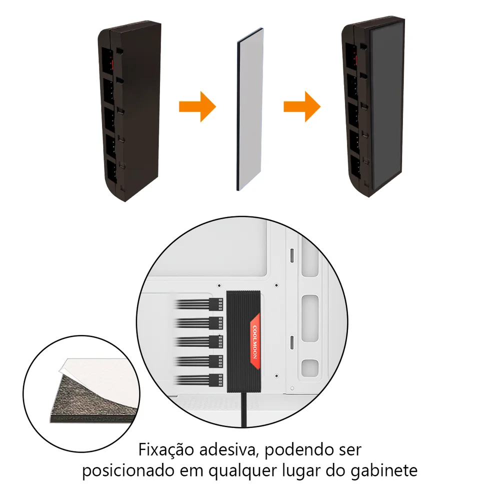 Imagem 3 de 5 do produto Hub Multi Fans, Controle Velocidade PWM 4 Pinos, Splitter 5 Portas, Preto, Coolmoon CM-F5PRO
