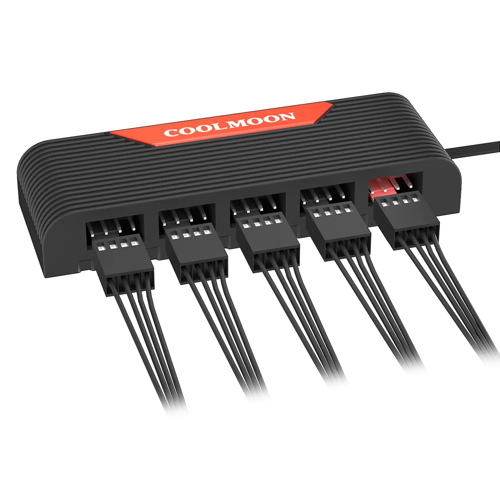 Imagem 4 de 5 do produto Hub Multi Fans, Controle Velocidade PWM 4 Pinos, Splitter 5 Portas, Preto, Coolmoon CM-F5PRO