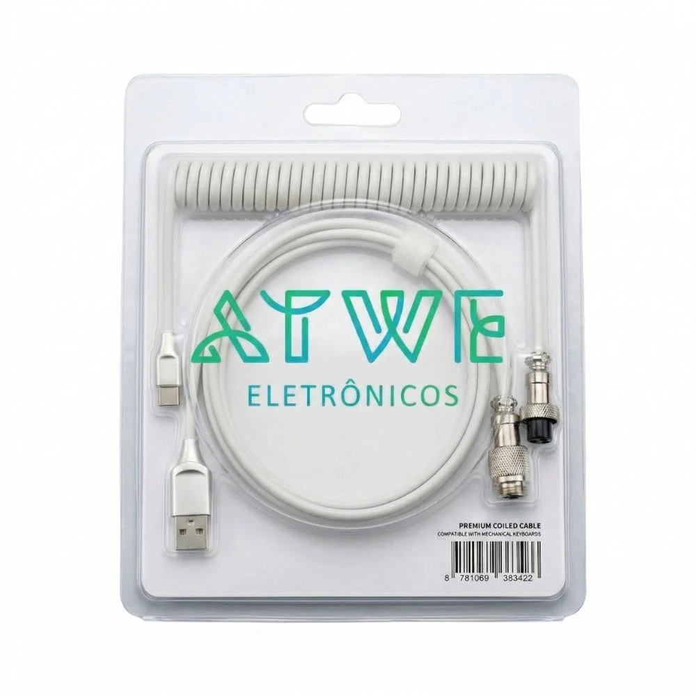 Imagem 2 de 4 do produto Cabo Aviador Usb-c Enrolado 3m P/ Teclado Mecânico Branco - Atwe Eletrônicos