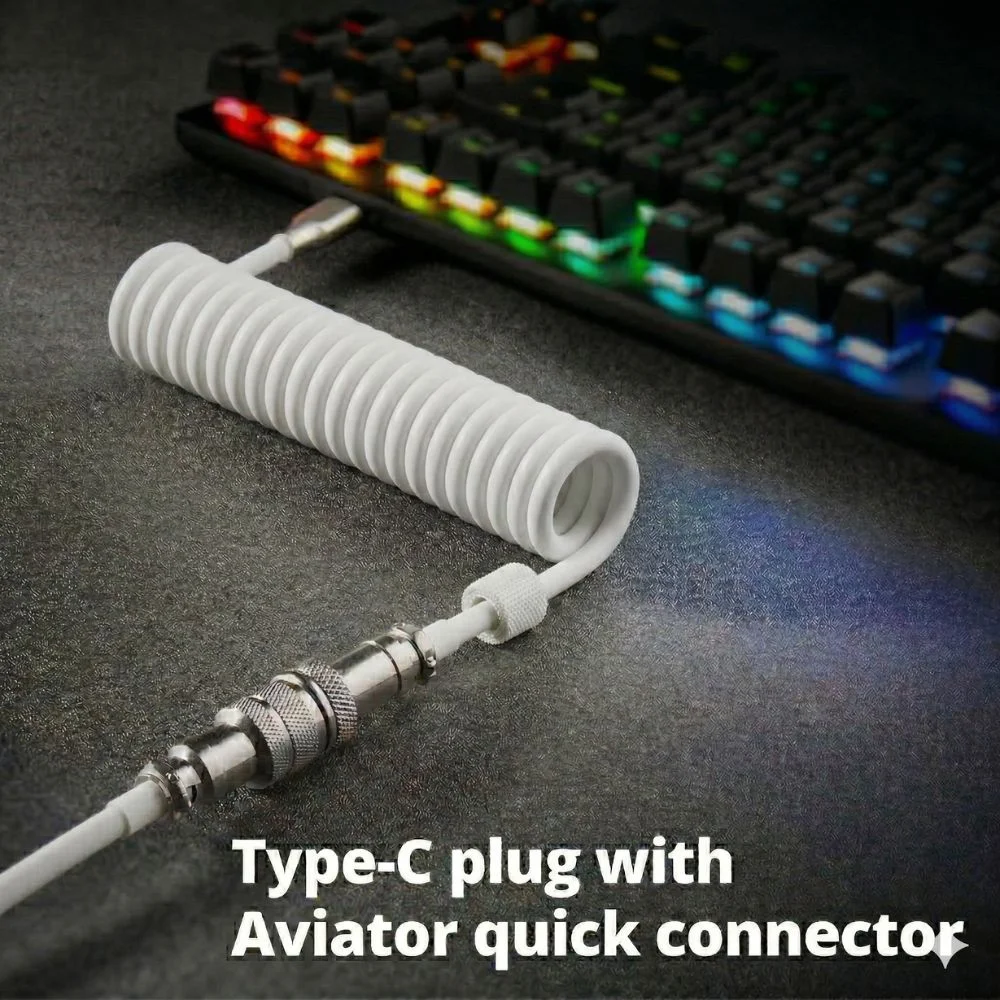 Imagem 3 de 4 do produto Cabo Aviador Usb-c Enrolado 3m P/ Teclado Mecânico Branco - Atwe Eletrônicos