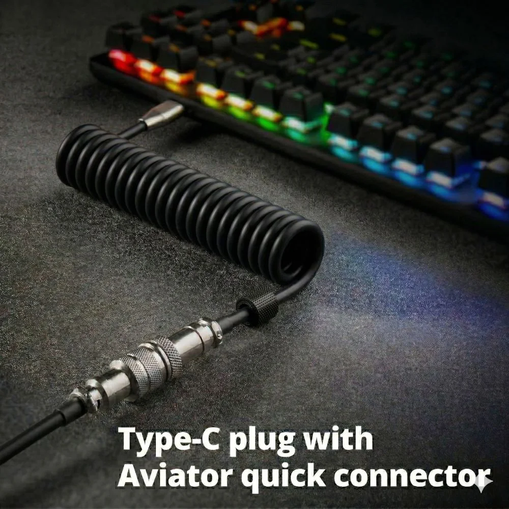 Imagem 3 de 4 do produto Cabo Aviador Usb-c Enrolado 3m P/ Teclado Mecânico Preto - Atwe Eletrônicos