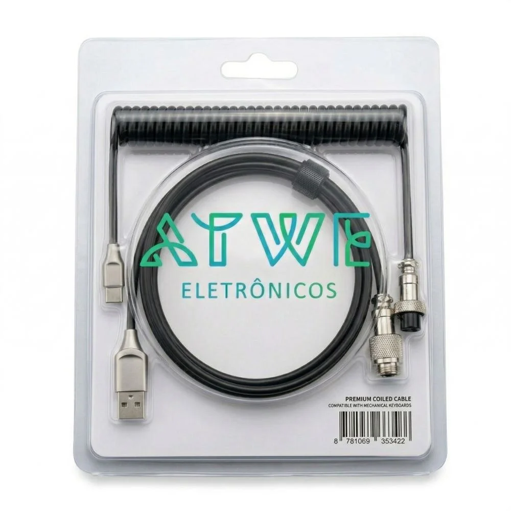 Imagem 4 de 4 do produto Cabo Aviador Usb-c Enrolado 3m P/ Teclado Mecânico Preto - Atwe Eletrônicos