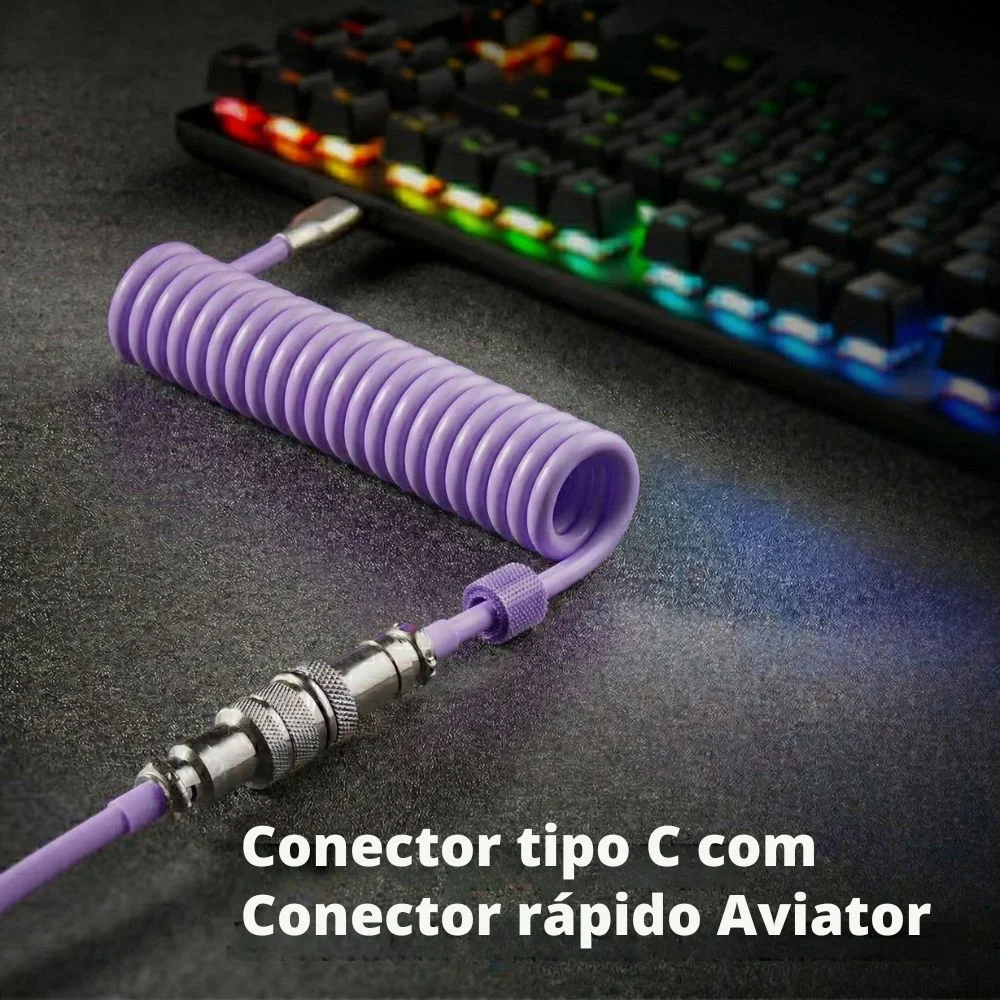Imagem 3 de 4 do produto Cabo Aviador Usb-c Enrolado 3m P/ Teclado Mecânico Roxo - Atwe Eletrônicos