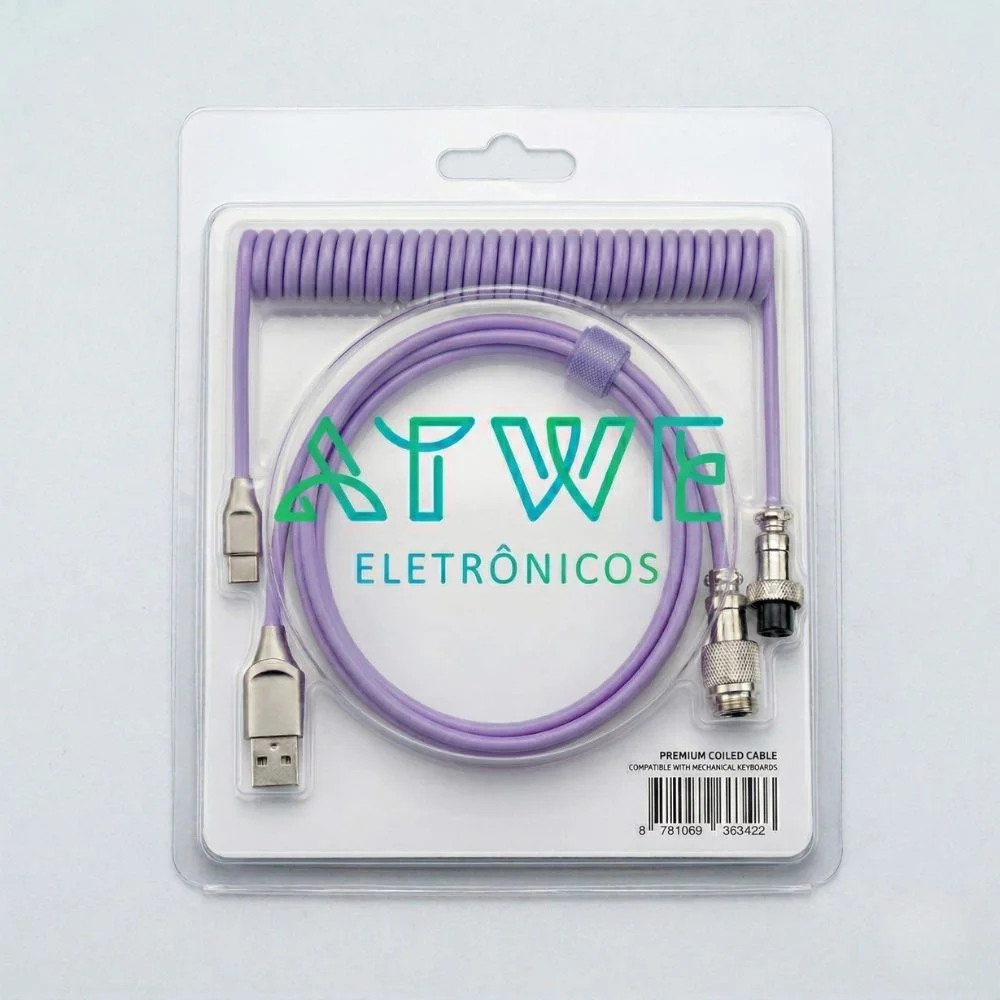 Imagem 4 de 4 do produto Cabo Aviador Usb-c Enrolado 3m P/ Teclado Mecânico Roxo - Atwe Eletrônicos