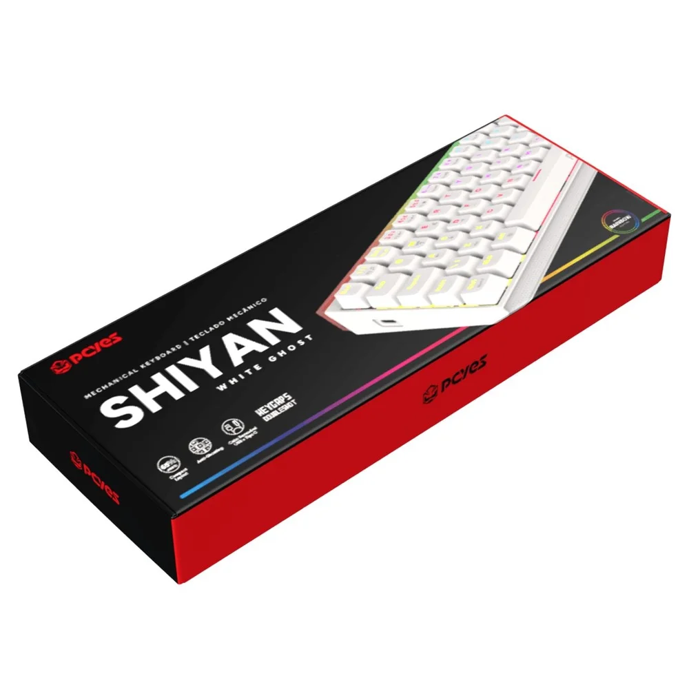 Imagem 2 de 5 do produto Teclado Mecânico 60% PCyes Shiyan White Ghost RGB - Switch Blue - Tpshwgbl