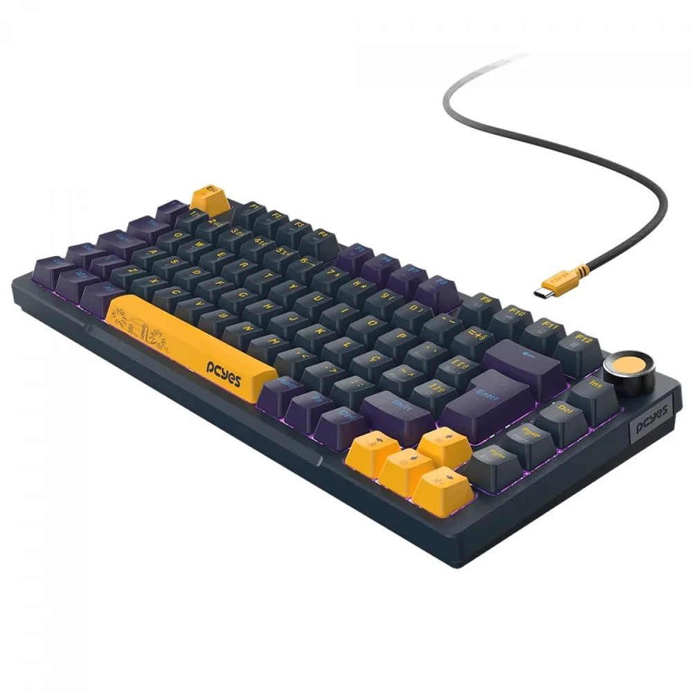 Imagem 2 de 5 do produto Teclado Mecânico Gamer PCyes Arkeum Sunset Edition, 75%, Switch Blue, Abnt2, Azul, Amarelo E Roxo, Akss75bbr