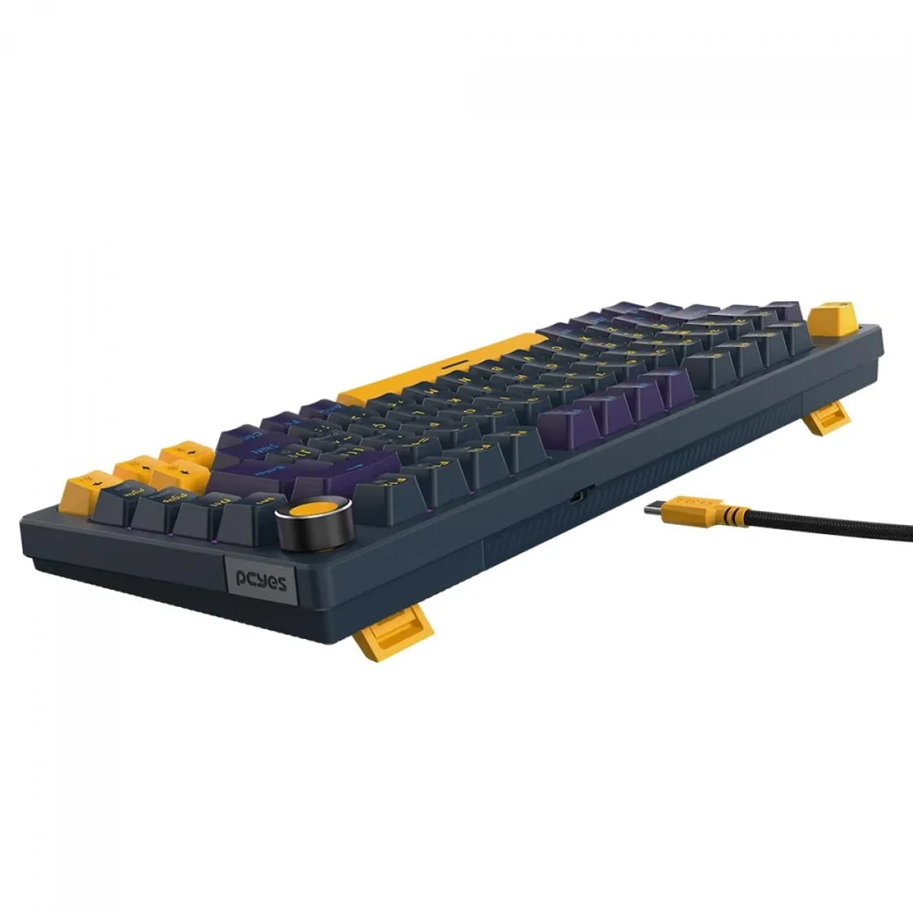 Imagem 4 de 5 do produto Teclado Mecânico Gamer PCyes Arkeum Sunset Edition, 75%, Switch Blue, Abnt2, Azul, Amarelo E Roxo, Akss75bbr