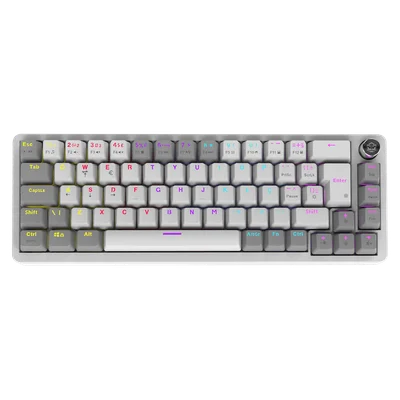Teclado Mecânico 65% PCyes Mecka White Ghost - Switch Blue - LED Rainbow - Tpmkwgbl