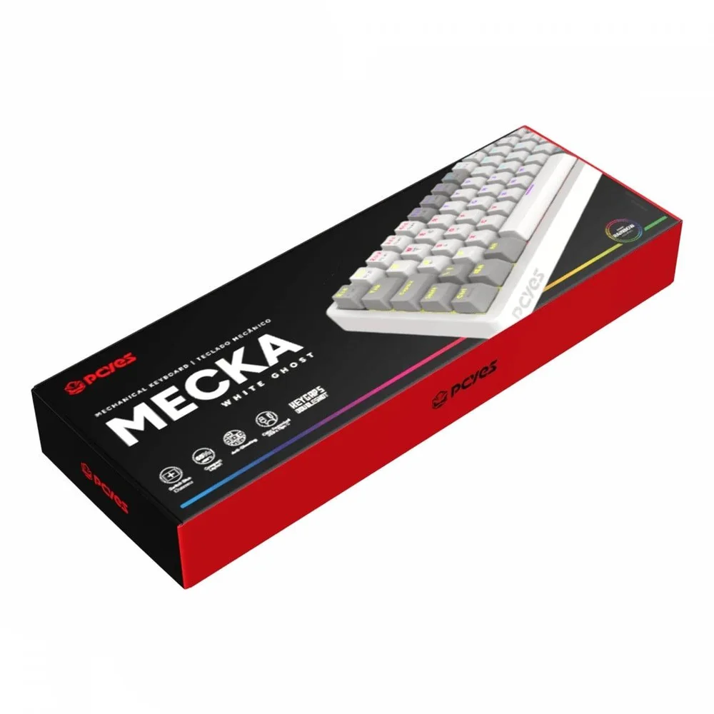 Imagem 2 de 5 do produto Teclado Mecânico Gamer PCyes Mecka White Ghost, 65%, Switch Outemu Blue, Rainbow, Abnt2, Branco, Tpmkwgbl