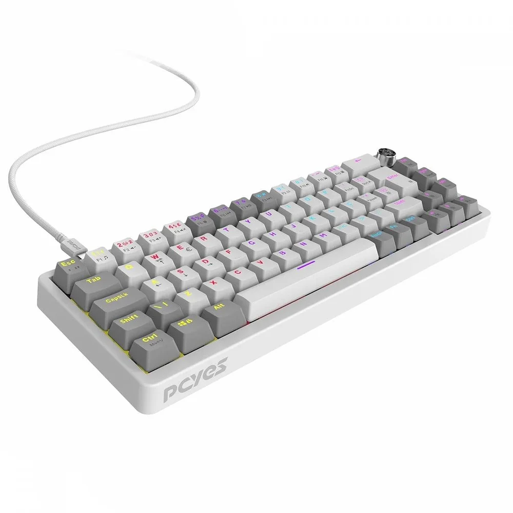 Imagem 4 de 5 do produto Teclado Mecânico Gamer PCyes Mecka White Ghost, 65%, Switch Outemu Blue, Rainbow, Abnt2, Branco, Tpmkwgbl
