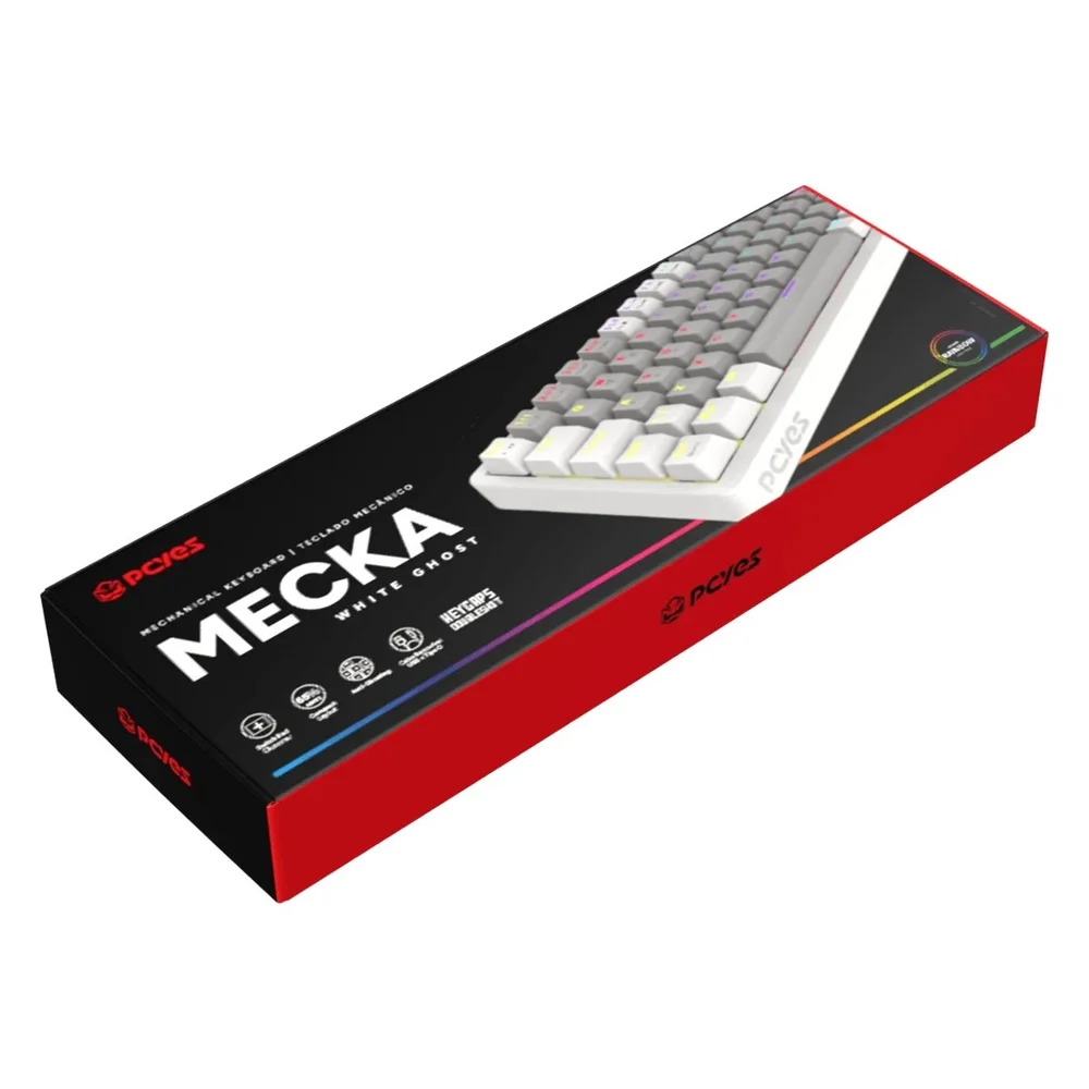 Imagem 2 de 5 do produto Teclado Mecânico 65% PCyes Mecka White Ghost - Switch Red - LED Rainbow - Tpmkwgrd