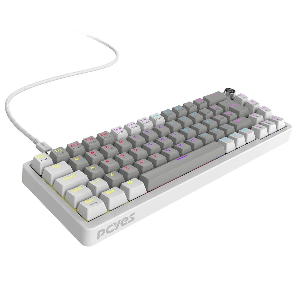 Imagem 4 de 5 do produto Teclado Mecânico 65% PCyes Mecka White Ghost - Switch Red - LED Rainbow - Tpmkwgrd