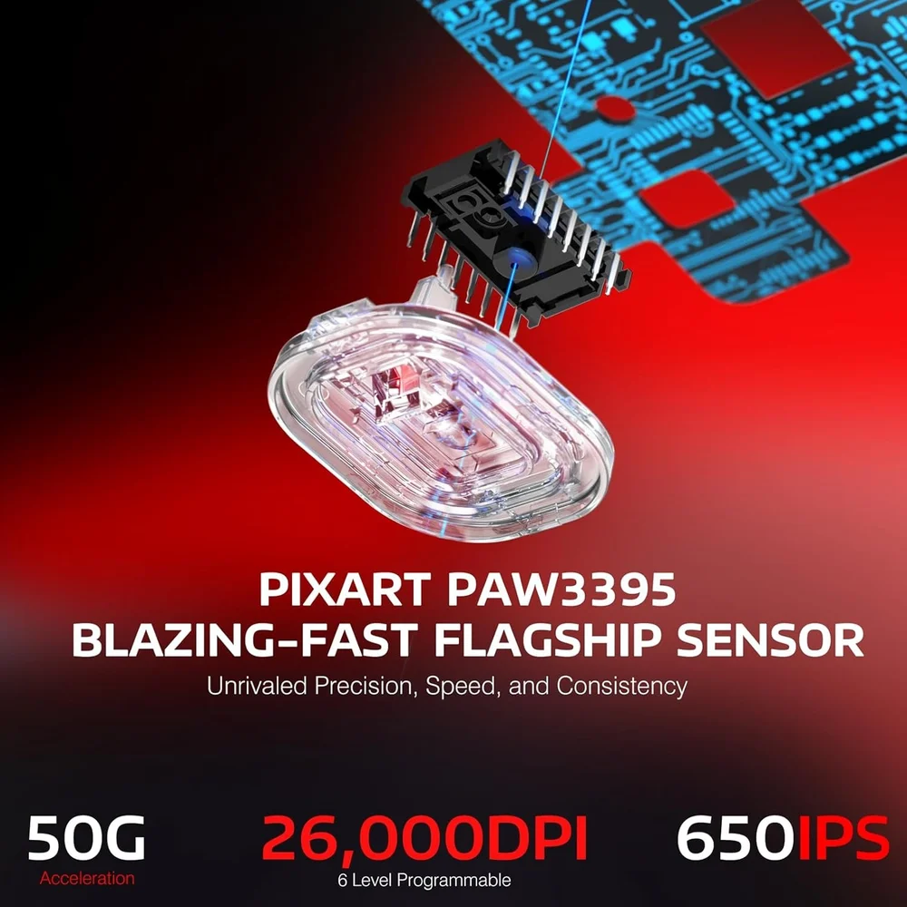 Imagem 3 de 5 do produto Mouse Gamer Attack Shark X3 Pro 4k/8k Wireless Tri-mode Paw3395 26.000 Dpi, Vermelho