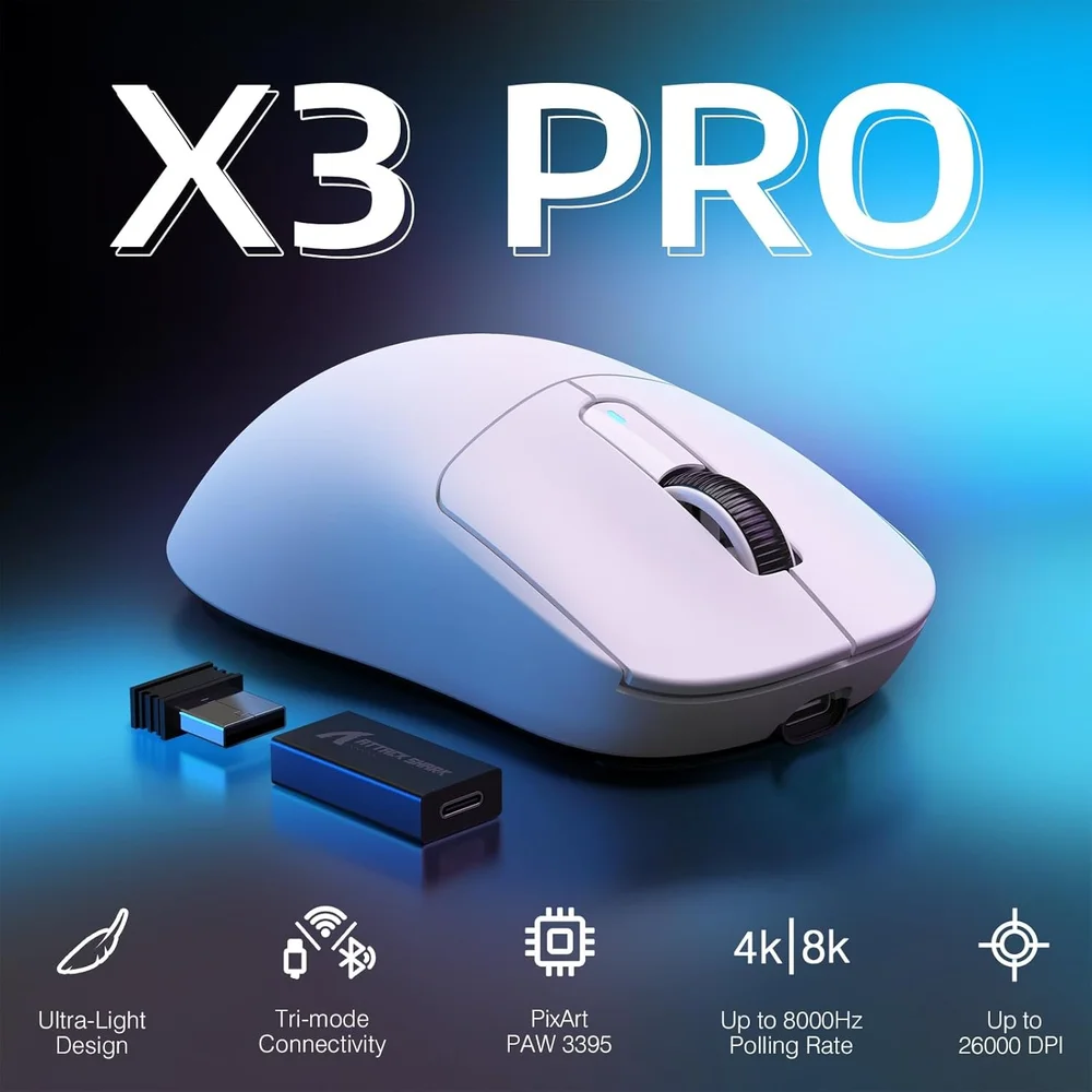 Imagem 3 de 5 do produto Mouse Gamer Attack Shark X3 Pro 4k/8k Wireless Tri-mode Paw3395 26.000 Dpi, Branco