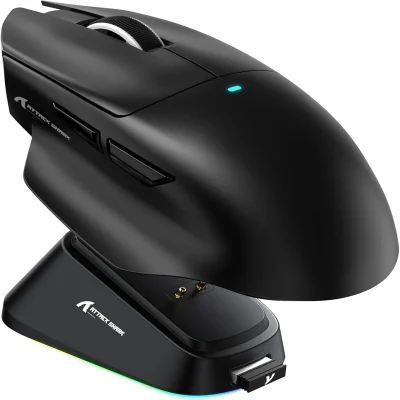 Mouse Gamer Attack Shark V6 Tri-mode Sem Fio 26.000 Dpi Com Dock Magnético RGB, Preto