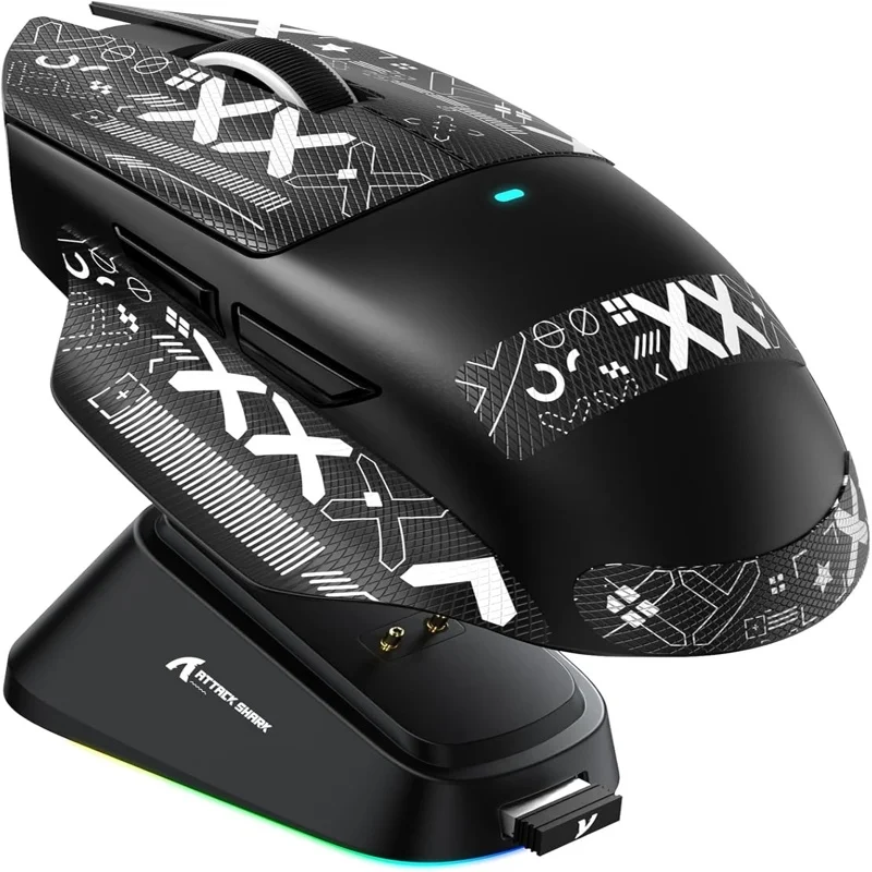 Imagem 3 de 4 do produto Mouse Gamer Attack Shark V6 Tri-mode Sem Fio 26.000 Dpi Com Dock Magnético RGB, Preto