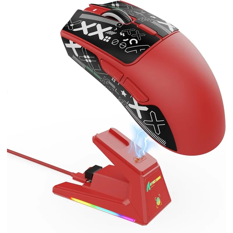 Imagem 3 de 5 do produto Mouse Gamer Attack Shark X1 Wireless 40.000 Dpi Paw3395 Pro Com Dock RGB, Vermelho