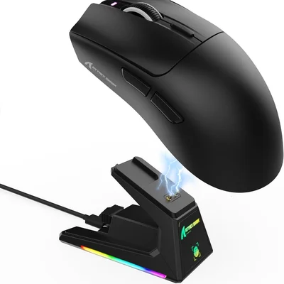 Mouse Gamer Attack Shark X1 Wireless 40.000 Dpi Paw3395 Pro Com Dock RGB, Preto