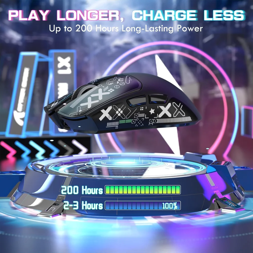 Imagem 3 de 5 do produto Mouse Gamer Attack Shark X1 Wireless 40.000 Dpi Paw3395 Pro Com Dock RGB, Preto