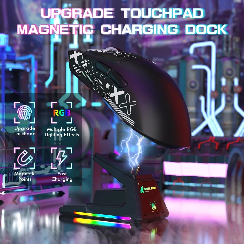 Imagem 5 de 5 do produto Mouse Gamer Attack Shark X1 Wireless 40.000 Dpi Paw3395 Pro Com Dock RGB, Preto