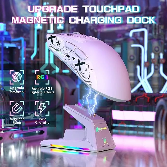 Imagem 2 de 5 do produto Mouse Gamer Attack Shark X1 Wireless 40.000 Dpi Paw3395 Pro Com Dock RGB, Branco